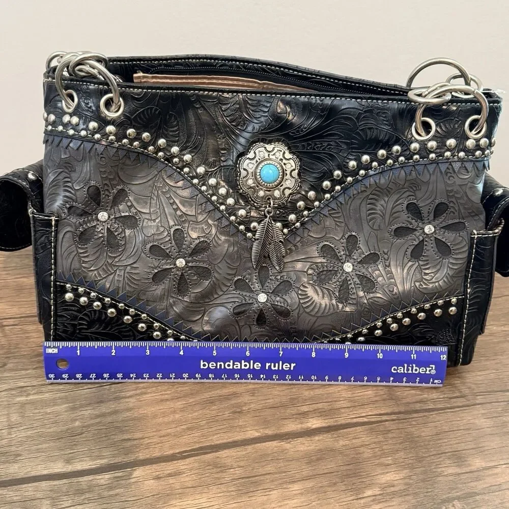 Zelris Floral Western Concho Feather Conceal Carry Women Tote Purse Handbag Set